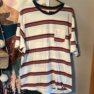 White and Red Short Sleeve Tee with Classic Stripes